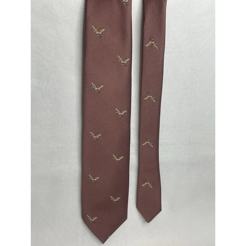 Vintage Oleg Cassini Marchese Weiss Repp Silk Tie Mauve Embroidered Mallard Duck